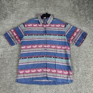 Angelique Shirt Womens Large Striped Paisley Metallic Button Up Vintage Style